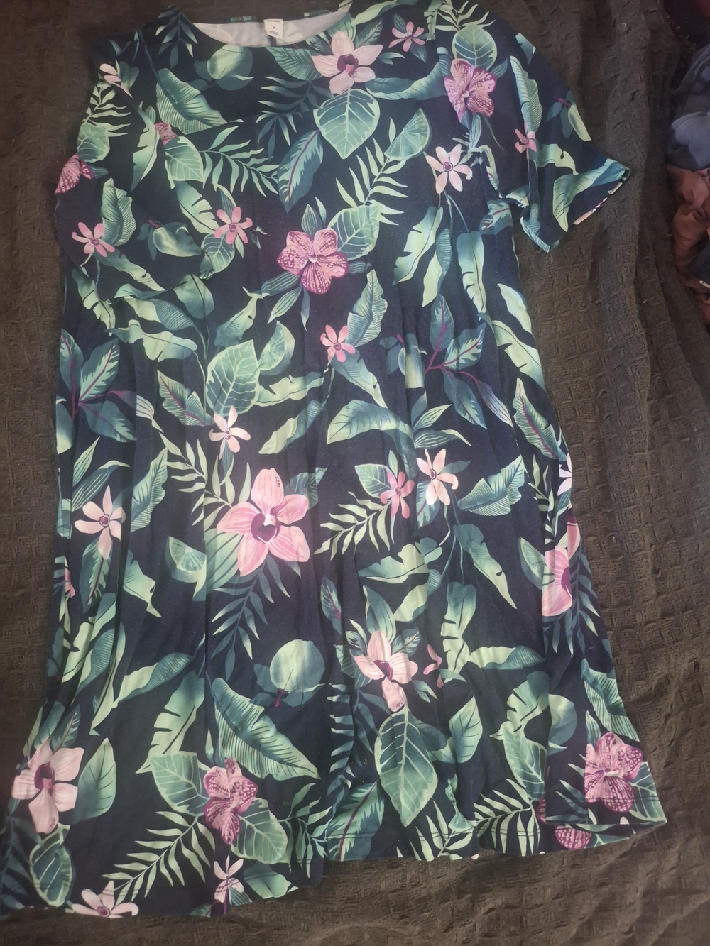 Old Navy Tropical Floral Short Sleeve Tunic - Navy, Green & Pink